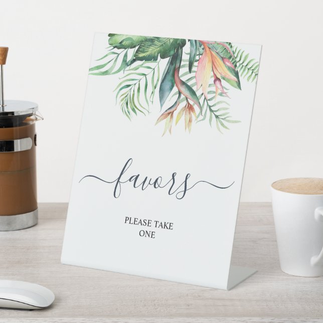 Tropical Greenery Flowers Shower Favors Sign (In SItu)