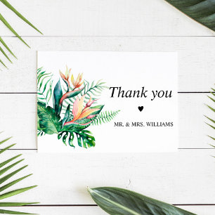  Tropical Greenery Flowers Wedding   Letterpress Thank You Card