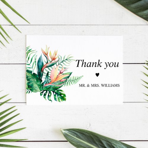  Tropical Greenery Flowers Wedding   Thank You Card