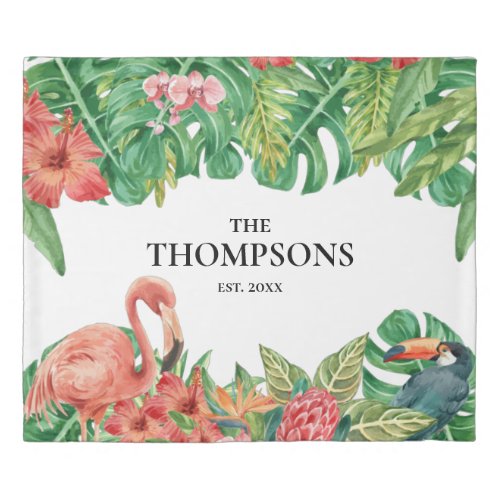 Tropical Greenery Foliage Pink Flamingo Family Duvet Cover