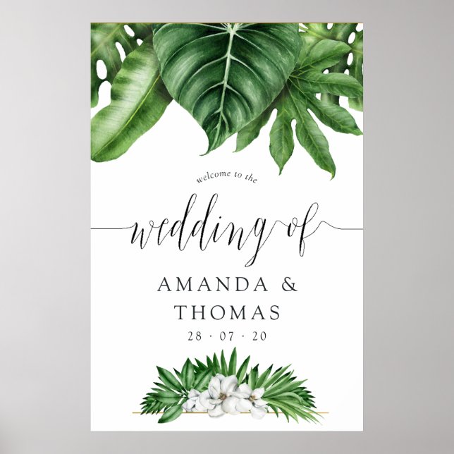 Tropical Greenery Foliage Wedding Welcome Poster (Front)
