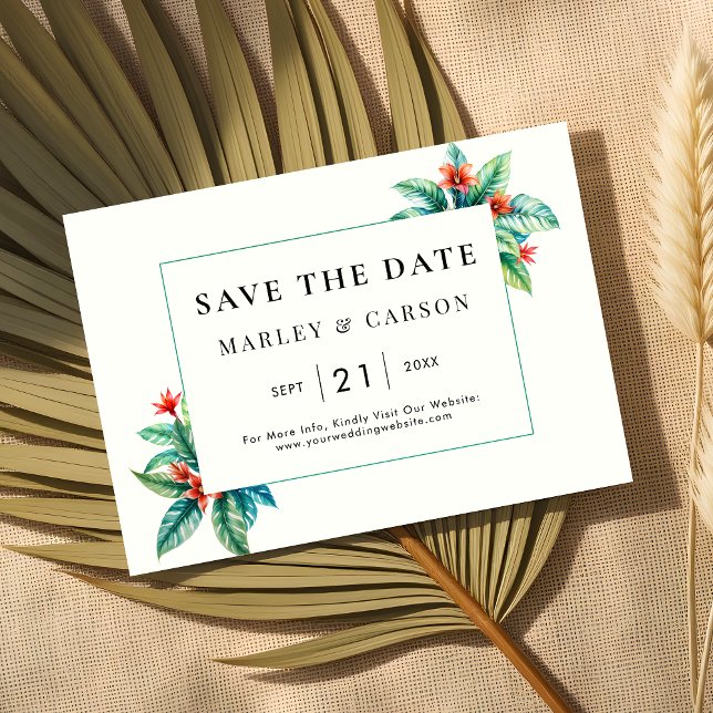 Tropical  Greenery Frame Modern Garden Wedding Save The Date (Creator Uploaded)