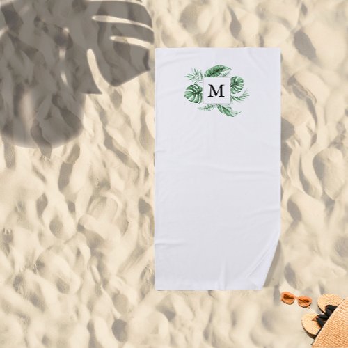 Tropical Greenery Frame Monogram Beach Towel