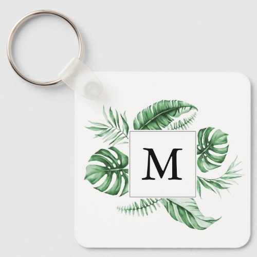 Tropical Greenery Frame Monogram Keychain