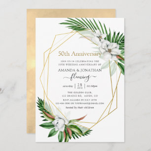Tropical Greenery Geometric 50th Anniversary Invitation