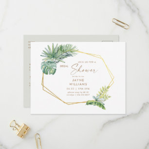 Tropical Greenery Geometric Bridal Shower Invitation Postcard