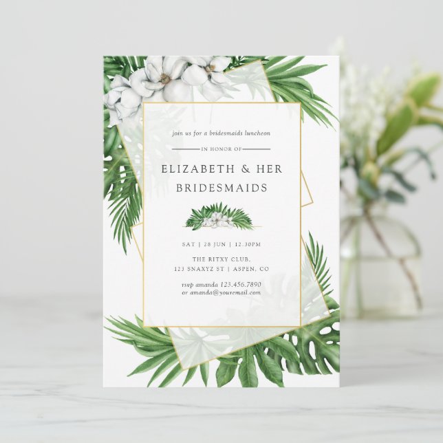 Tropical Greenery Geometric Bridesmaids Luncheon Invitation (Standing Front)