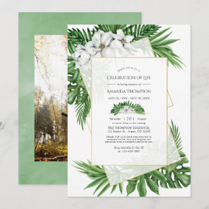Tropical Greenery Geometric Celebration of Life  Invitation