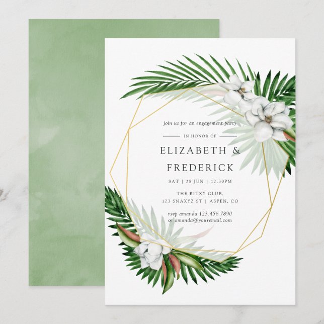 Tropical Greenery Geometric Engagement Party Invitation (Front/Back)