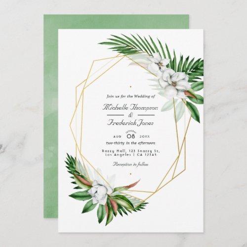 Tropical Greenery Geometric QR Code RSVP Wedding Invitation