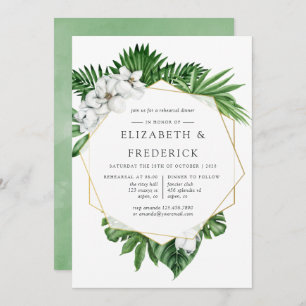 Tropical Greenery Geometric Rehearsal Dinner Invitation