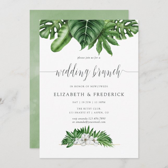 Tropical Greenery Geometric Wedding Brunch Invite (Front/Back)