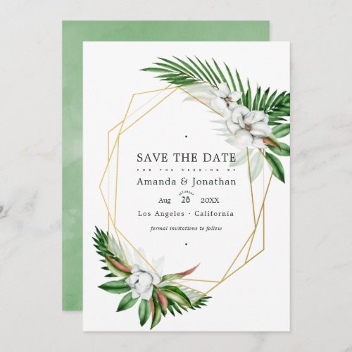 Tropical Greenery Geometric Wedding Photo Invitation