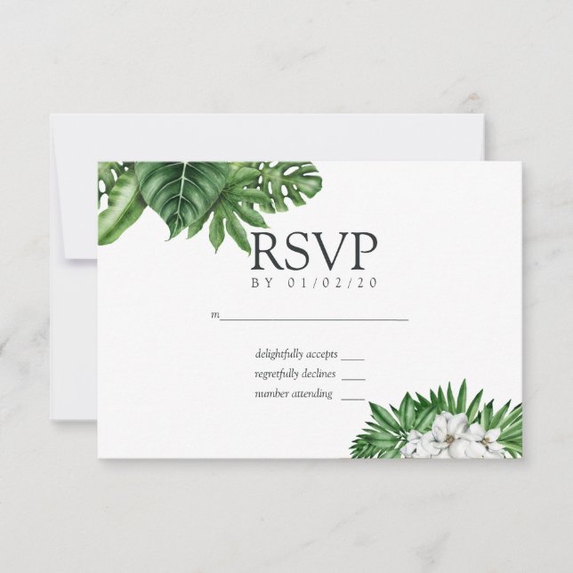 Tropical Greenery Geometric Wedding RSVP (Front)