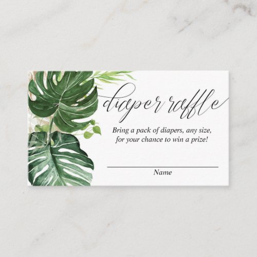 Tropical greenery gold diaper raffle cards