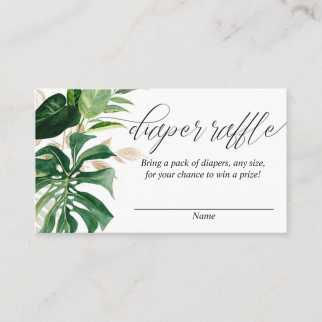 Tropical greenery gold diaper raffle cards (Front)