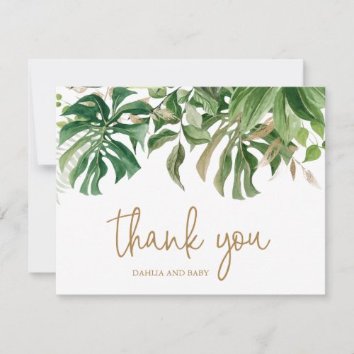 Tropical Greenery Gold Gender Neutral Baby Shower Thank You Card