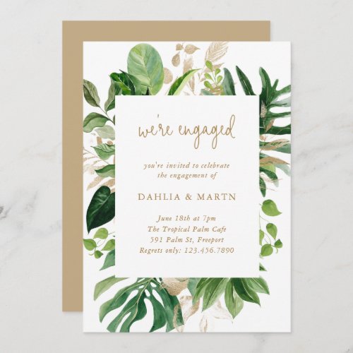 Tropical Greenery Gold Geometric Engagement Party Invitation
