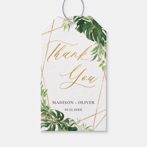 Tropical Greenery Gold Geometric Favor Thank You   Gift Tags