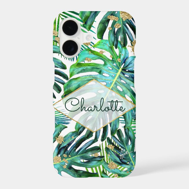 Tropical Greenery Gold Glitter Leaf Pattern Iphone Case (Back)