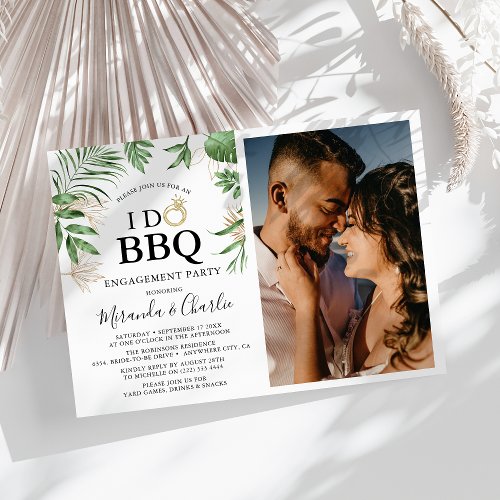 Tropical Greenery  Gold I Do BBQ Couple Photo Invitation