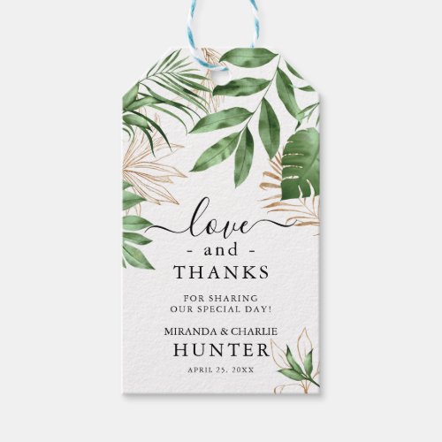Tropical Greenery  Gold Wedding Love  Thanks Gift Tags