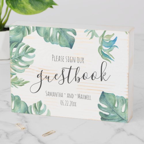 Tropical Greenery Guest Book Wooden Box Sign