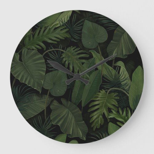 Tropical Greenery Hand_Drawn Botanical Vintage Large Clock