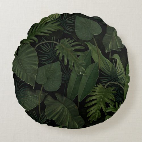Tropical Greenery Hand_Drawn Botanical Vintage Round Pillow
