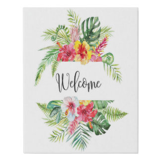 Tropical Greenery Hibiscus Welcome Sign
