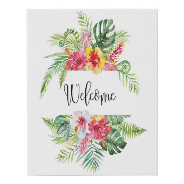 Tropical Greenery Hibiscus Welcome Sign (Front)