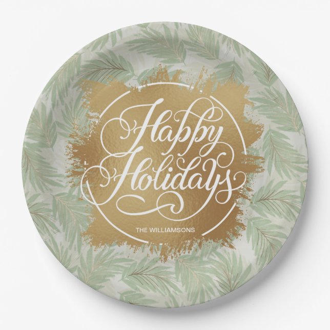 Tropical Greenery Holiday  Paper Plates (Front)