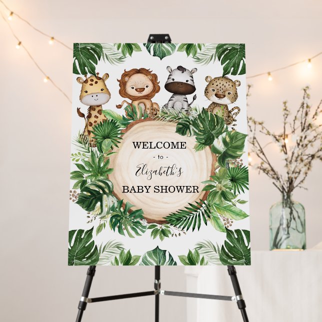 Tropical Greenery Jungle Animals Baby Welcome Foam Board (In Situ (Stand))