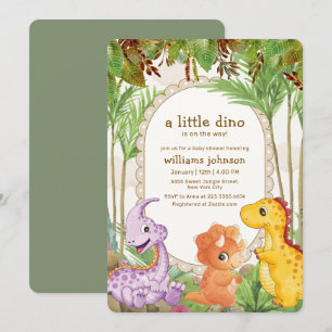 Tropical Greenery Jungle Dinosaur Baby Shower Invitation