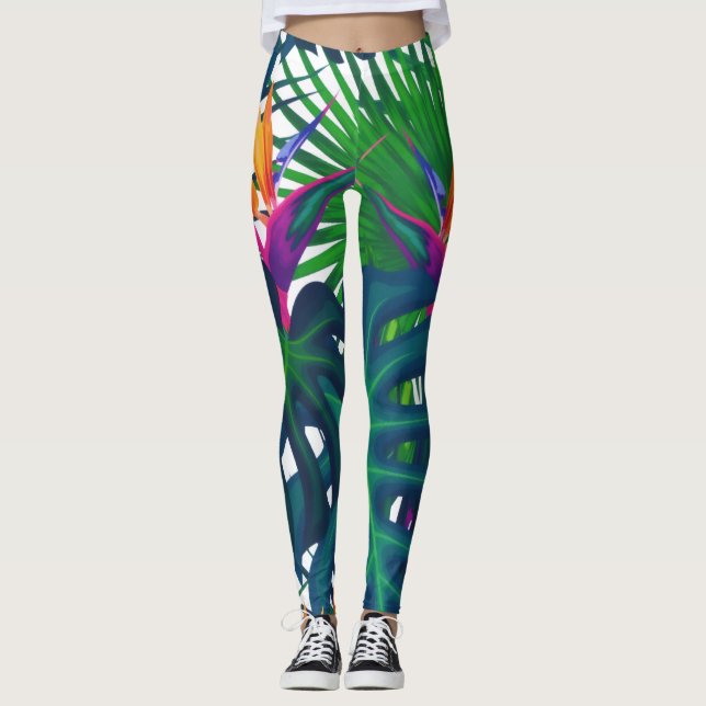 Tropical Greenery Jungle Leaves Paradise  Leggings (Front)