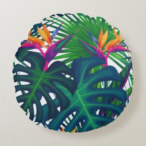 Tropical Greenery Jungle Leaves Paradise  Round Pillow