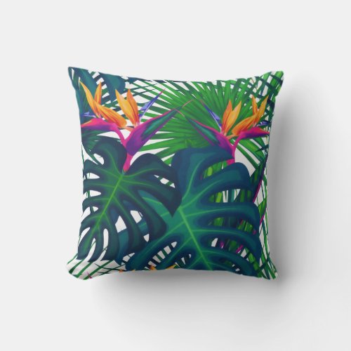 Tropical Greenery Jungle Leaves Paradise  Throw Pillow