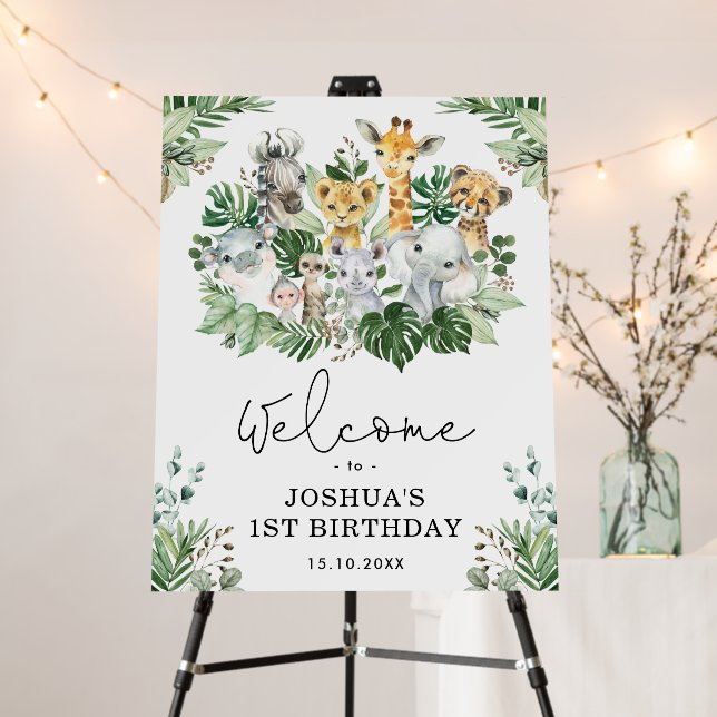 Tropical Greenery Jungle Safari Animals Welcome Foam Board (In Situ (Stand))