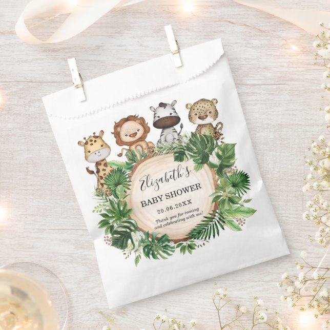 Tropical Greenery Jungle Wild Animals Baby Shower Favor Bag (Clipped)