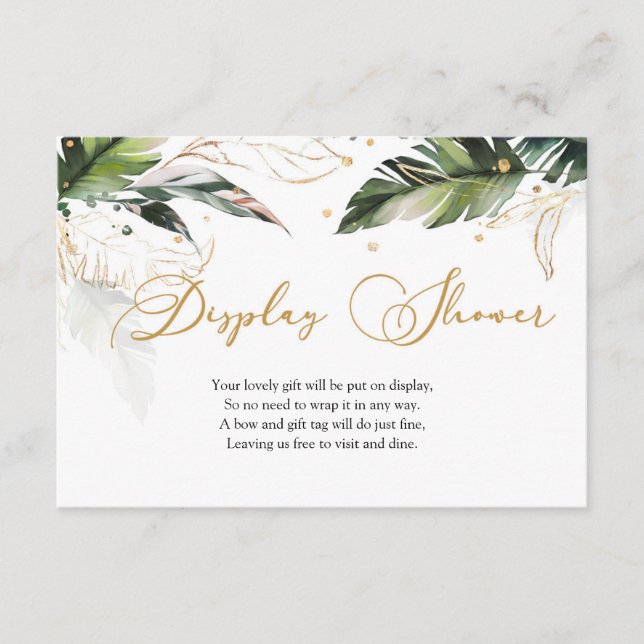 Tropical greenery leaves gold Display Shower Enclosure Card (Front)