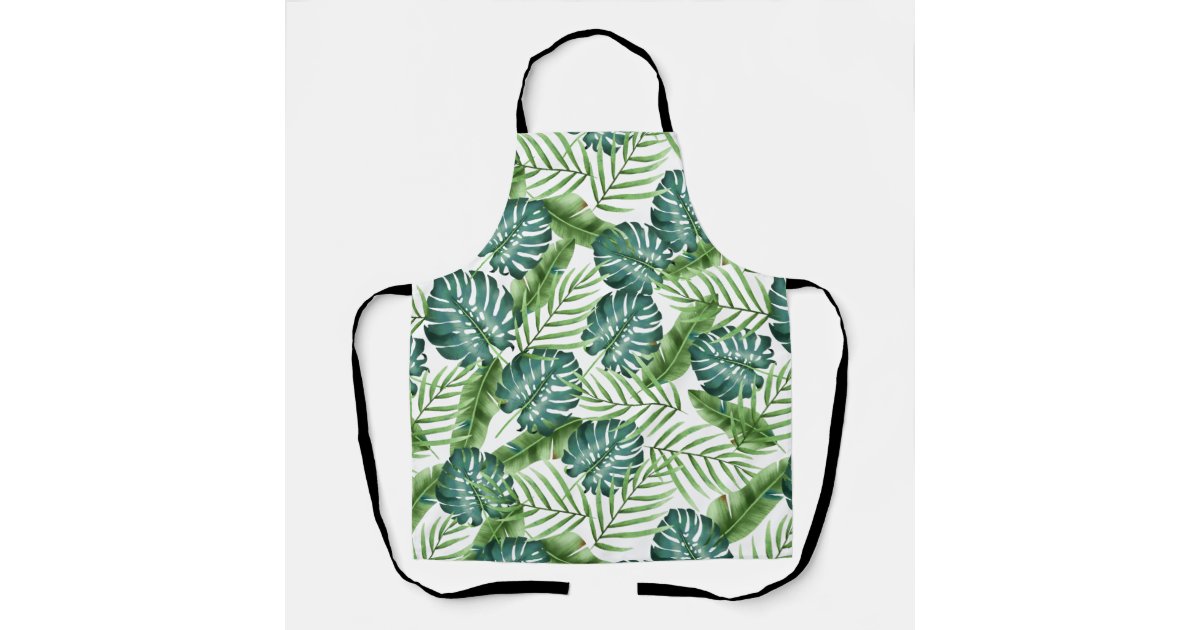 Tropical Greenery Leaves Pattern Apron | Zazzle