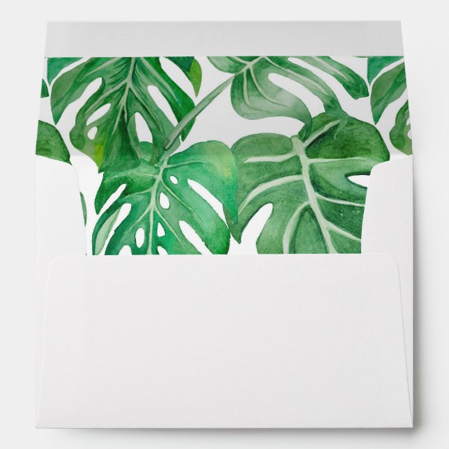 Tropical Greenery Leaves Wedding Return Address Envelope (Back (Bottom))