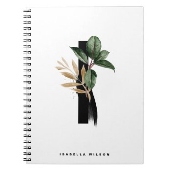 Tropical Greenery Letter I Monogram Personalized Notebook by KeikoPrints at Zazzle