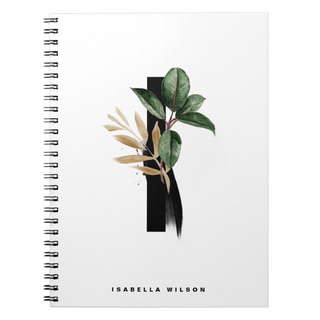 Tropical Greenery Letter I Monogram Personalized Notebook (Front)