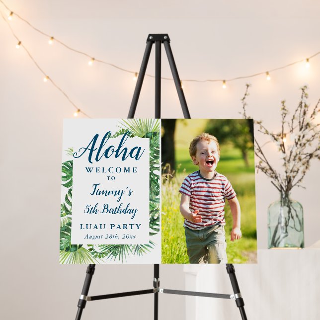 Tropical Greenery Luau Birthday Welcome Photo Foam Board (In Situ (Stand))