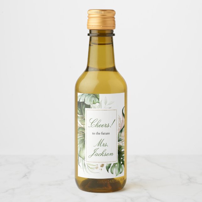 Tropical Greenery Mini Wine Bottle Label (Front)
