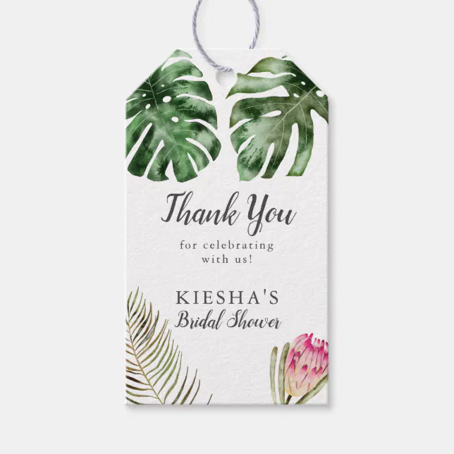Tropical Greenery Modern Foliage Bridal Shower Gift Tags | Zazzle