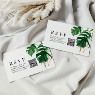 Tropical Greenery Modern Wedding QR RSVP Enclosure Card