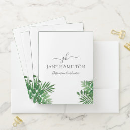 Tropical Greenery Monogram Business Pocket Folder