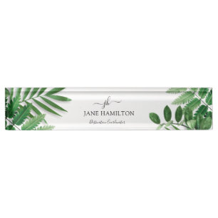 Tropical Greenery Monogram Desk Name Plate